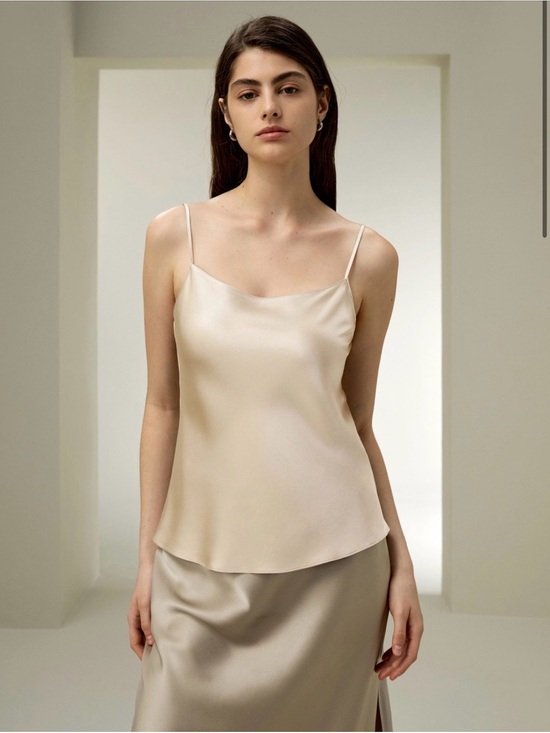 Lilysilk Tops - LilySilk Satin Spaghetti-Strap Cami Tank in Light Apricot